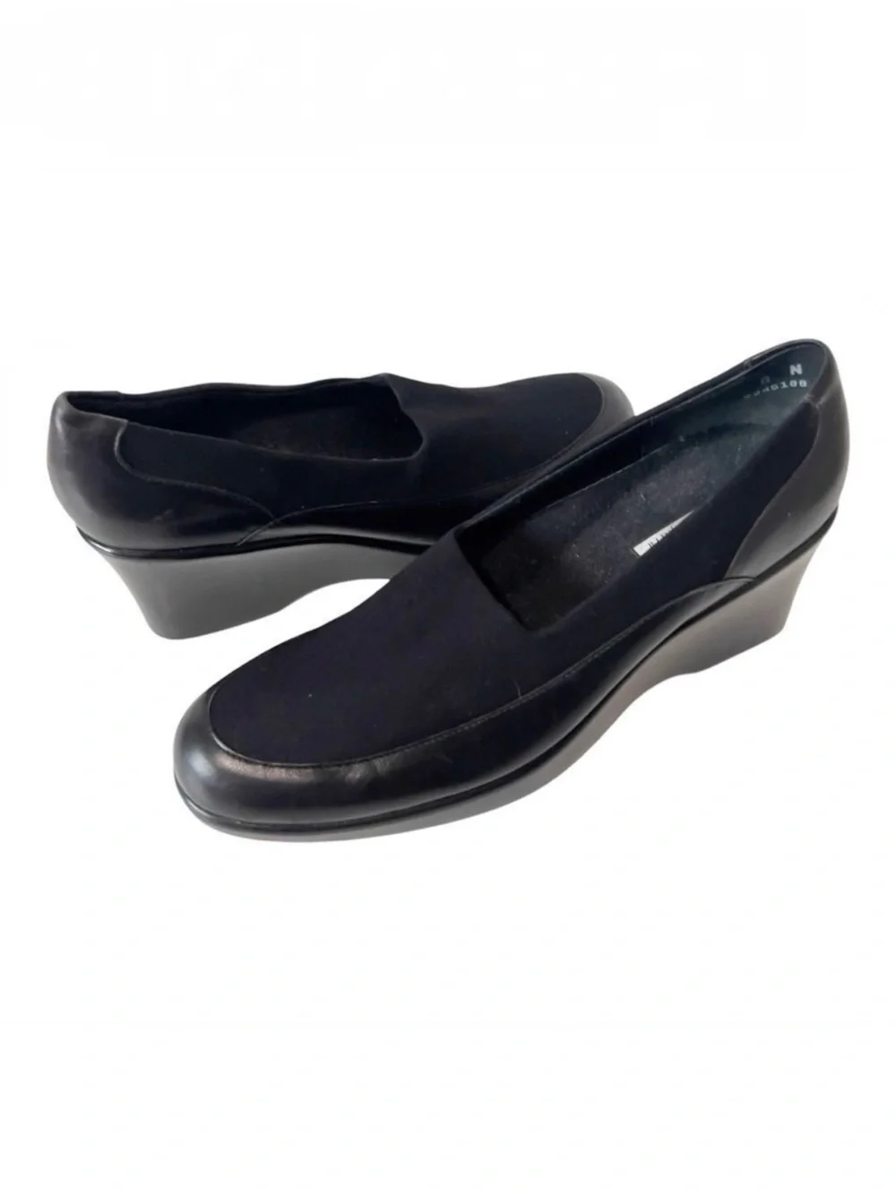 Munro Kayla Womens Black Slip On Wedge Heels Shoes‎ Leather Micro Fiber Size 8N